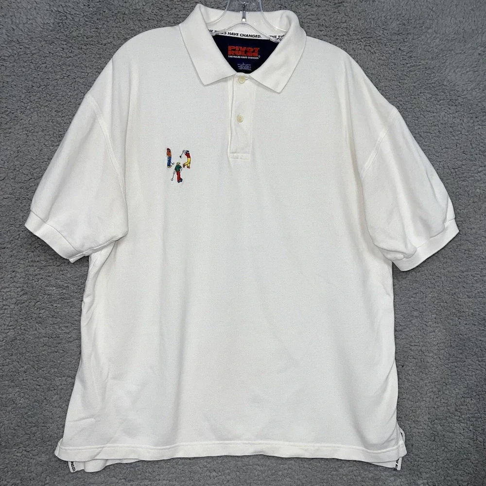 Vintage‎ PIVOT RULES Shirt Men's Size XL White Polo Embroidered Golfers